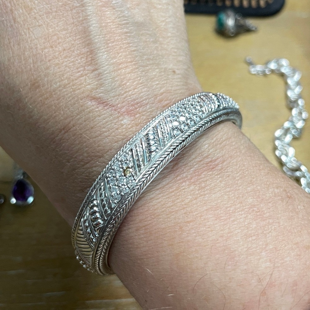 Judith Ripka Sterling Silver Women Cuff Bracelet CZ Hinge
